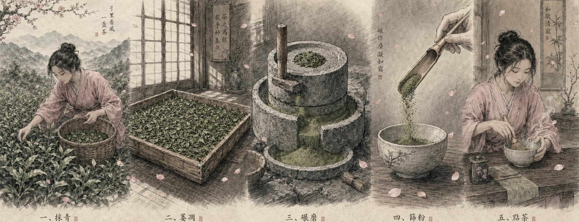 The story of matcha — picking, drying, milling, scooping, whisking