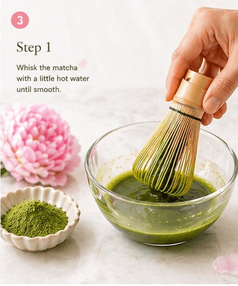 Whisking matcha with hot water